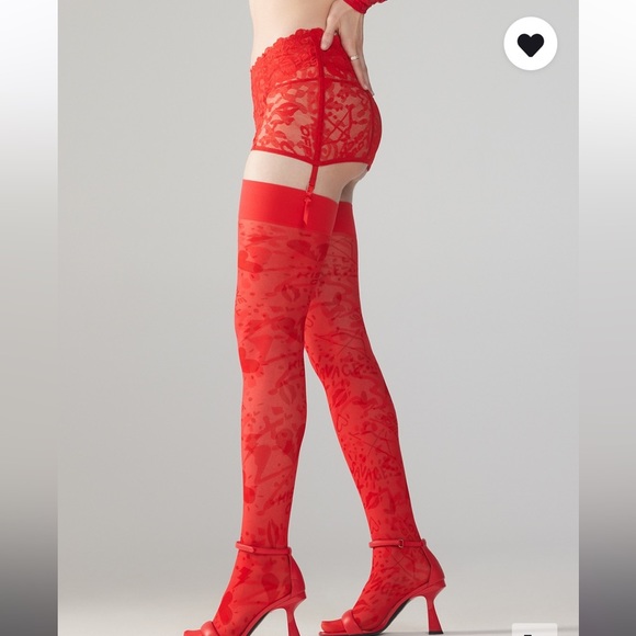 Savage X Fenty Goji Berry Red Cupid Called Thigh High Stockings - Picture 3 of 10